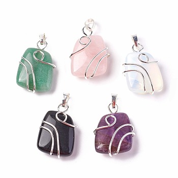 Natural & Synthetic Mixed Stone Pendants, with Brass Findings, Trapezoid, Silver Color Plated, 32~33x21~23x10~11mm, Hole: 8x5mm