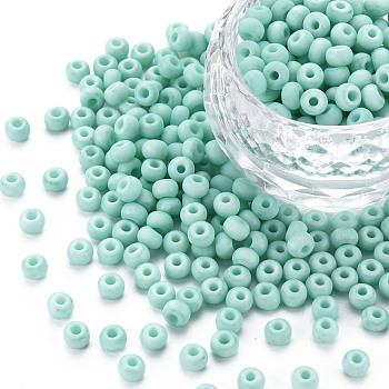 6/0 Glass Seed Beads, Macaron Color, Round Hole, Round, Medium Sea Green, 4~4.5x3mm, Hole: 1~1.2mm, about 4500pcs/bag, about 450g/bag.