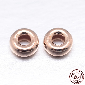 Real Rose Gold Plated Flat Round 925 Sterling Silver Spacer Beads, 4.5x2mm, Hole: 1.2mm, about 208pcs/20g