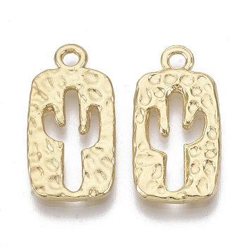 Alloy Hammered Pendants, Rectangle with Cactus, Light Gold, 23.5x12x1.5mm, Hole: 2mm