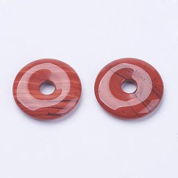 Natural Red Jasper Pendants, Donut/Pi Disc, Donut Width: 11~12mm, 28~30x5~6mm, Hole: 6mm