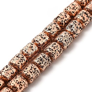 Electroplated Natural Lava Rock Beads Strands, Column, Copper Plated, 8x6.5mm, Hole: 1mm, about 50~51pcs/strand, 15.35~15.59 inch(39~39.6cm)