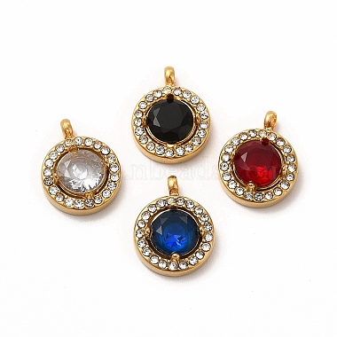 Golden Mixed Color Flat Round Stainless Steel+Cubic Zirconia Charms