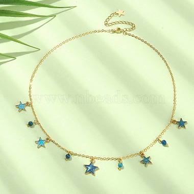 Natural Agate Round & Alloy Enamel Star Charms Bib Necklace with 304 Stainless Steel Chains(NJEW-JN04404-03)-5
