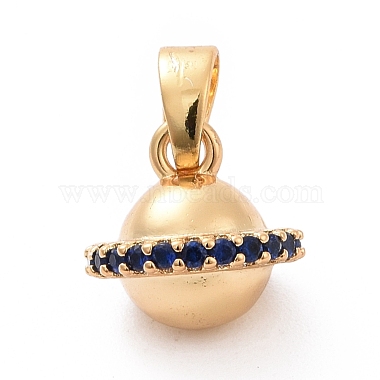 Real 18K Gold Plated Medium Blue Planet Brass+Cubic Zirconia Charms