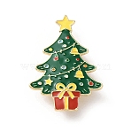 Christmas Enamel Pins, Alloy Lapel Pins for Backpack Clothes, Christmas Tree with Gift, 43.5x30mm(JEWB-B028-01G-05)