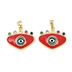 Brass Micro Pave Cubic Zirconia Pendants, with Enamel, Evil Eye Charms, Golden, 16.5x19.5x5mm, Hole: 4.5x3mm(KK-H262-12G)