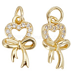 8Pcs Brass Micro Pave Clear Cubic Zirconia Pendants, with Jump Ring, Long-Lasting Plated, Lead Free & Cadmium Free, Bowknot Charms, Real 18K Gold Plated, 15.5x9.5x3.5mm, Hole: 3.5mm(KK-BBC0017-73)