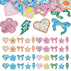 8 Bags 4 Colors  Polyester Embroider Self-adhesion Thread Iron on/Sew On Patches, Cloth Appliques, Mixed Shapes with Floral Pattern, Mixed Color, 57~66x33~66x1.6mm, 5pcs/bag, 2 bags/color(PATC-TA0001-51)