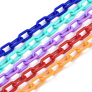 Handmade Opaque Acrylic Paperclip Chains, Drawn Elongated Cable Chains, Mixed Color, 13x7.5x2mm, 19.88 inch(50.5cm)/strand(X-KY-S166-002)