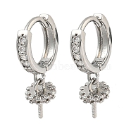 Brass Micro Pave Clear Cubic Zirconia Hoop Earring Findings, Ring, Platinum, 17x5mm, Pin: 0.7mm(KK-G490-12P)