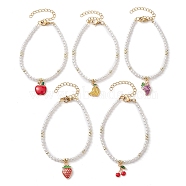 Fruit Alloy Enamel Charm Bracelets, with Shell Pearl Beaded, Mixed Color, 6-7/8 inch(17.4cm)(BJEW-JB10094)
