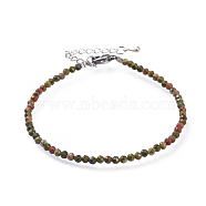 Natural Unakite Bead Bracelets, with 304 Stainless Steel Lobster Claw Clasps and Brass Extender Chains, Faceted, 7-1/4 inch(18.5cm)(BJEW-JB04555-04)