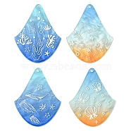 16Pcs 4 Styles Ocean Theme Printed Acrylic Pendants, Mixed Shapes, 39.5x31x2.5mm, Hole: 1.5mm, 4pcs/style(OACR-FS0001-87)