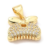 Rack Plating Brass Micro Pave Cubic Zirconia Pendants, Long-Lasting Plated, Lead Free & Cadmium Free, Hair Clip, Real 18K Gold Plated, 11x13x5mm, Hole: 4.5x3.5mm(KK-A185-21G)