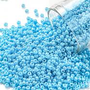 TOHO Round Seed Beads, Japanese Seed Beads, (403) Opaque AB Blue Turquoise, 11/0, 2.2mm, Hole: 0.8mm, about 5555pcs/50g(SEED-XTR11-0403)