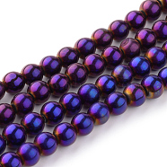 Round Glass Strands, Electroplate, Purple Plated, bead: 6mm in diameter, hole: 0.5mm. about 13 inch/strand, about 56pcs/strand(X-GR6mmY-P)