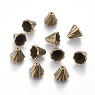 Tibetan Style Alloy Bead Caps, Lead Free & Cadmium Free & Nickel Free, Antique Bronze, 13x12mm, Hole: 2mm, Inner Diameter: 10mm(X-TIBEB-EA10181Y-AB-FF)
