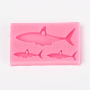 Shark Food Grade Silicone Pendant Molds, Resin Casting Molds, For UV Resin, Epoxy Resin Jewelry Making, Pearl Pink, 34x57x8mm, Inner Size: about 9x24mm & 19x49mm(AJEW-WH0022-22)