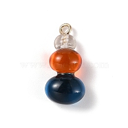 Three Color Resin Pendants, Gourd Charms with Light Gold Tone Alloy Loops, Marine Blue, 25.5x12x9mm, Hole: 2mm(RESI-Z016-01A-LG)