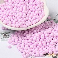 6/0 Opaque Baking Paint Glass Seed Beads, Teardrop, Pearl Pink, 4.5~5x4x3~3.5mm, Hole: 0.9mm, about 5625Pcs/Pound(SEED-M012-02A-32)