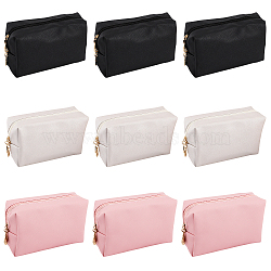9Pcs 3 Colors Imitation Leather Zipper Cosmetic Pouches, Makeup Storage Bags, Rectangle, Mixed Color, 22x11x1.1cm, 3pcs/color(ABAG-GL0001-01)