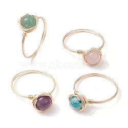 4Pcs 4 Styles Round Natural Green Aventurine & Amethyst & Hemimorphite & Rose Quartz Finger Rings Sets, Copper Wire Wrapped Ring for Women, Inner Diameter: 18mm, 1pc/style(RJEW-TA00147)