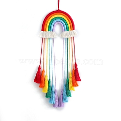 Rainbow Cotton Tassel Tapestry, Home Decotations, Wall Decoration, Colorful, 510x180mm(PW-WG87346-04)