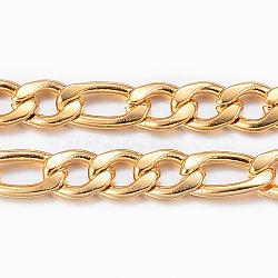 Ion Plating(IP) 304 Stainless Steel Figaro Chains, Unwelded, with Spool, Real 18K Gold Plated, 5.5~8x4x1mm, about 32.8 Feet(10m)/roll(CHS-H009-32G)