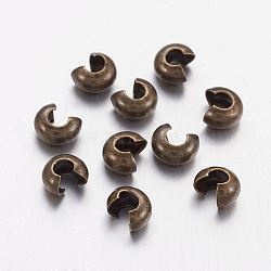 Brass Crimp Beads Covers, Nickel Free, Antique Bronze Color, Size: About 5mm In Diameter, Hole: 1.5~1.8mm(X-KK-H291-NFAB-NF)