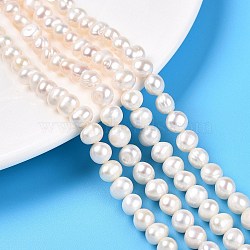 Natural Cultured Freshwater Pearl Beads Strands, Two Sides Polished, Creamy White, 6~7.5x6~8.5x5~7.5mm, Hole: 0.6mm, about 52~56pcs/strand, 13.78~14.6''(35~36.5cm)(PEAR-N014-06D)