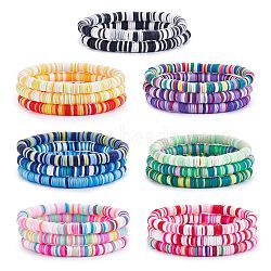 Handmade Polymer Clay Heishi Surfer Stretch Bracelets Set, Stackable Preppy Bracelets for Women, Colorful, Inner Diameter: 2-1/8 inch(5.3cm), 20Pcs/set(BJEW-SW00099-08)