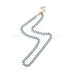 Enamel Ear of Wheat Link Chain Necklace, Vacuum Plating 304 Stainless Steel Jewelry for Women, Royal Blue, 17-1/2~17-5/8 inch(44.4~44.7cm)(NJEW-P220-02G-06)