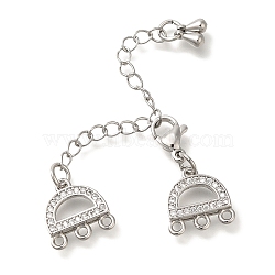 6-Holes 3-Strands Brass Lobster Claw Clasps, Multi-strand Clasps with End Chains and Cubic Zirconia Links, Arch, Platinum, 69mm, Hole: 1.5mm(KK-K388-71P)