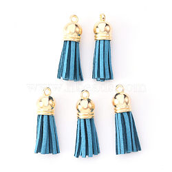 Faux Suede Tassel Pendant Decorations, with CCB Plastic Cord Ends, Light Gold, Steel Blue, 33~35x10mm, Hole: 2.5mm(FIND-R095-033LG)