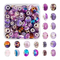 80Pcs 20 Style Rondelle European Beads Set for DIY Jewelry Making Finding Kit, Including Acrylic & Glass & Lampwork & Resin & Porcelain & Polymer Clay Rhinestone European Beads, Purple, 11~14x7~10mm, Hole: 5mm, 4pcs/style(DIY-LS0004-10D)
