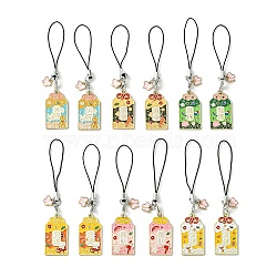 12Pcs 6 Style Japanese Style Enamel Omamori Blessing Decoration Phone Charms Strap, for Cell Phone, Backpack, Wallet, Keychain Pendant Accessories, Mixed Color, 95mm(HJEW-PH01770)