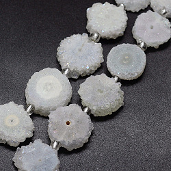 Natural Druzy Quartz Crystal Beads Strands, Solar Quartz, Dyed, Nuggets, White, 14~22x13~20x4~6mm, Hole: 1.5~2mm, about 9~12pcs/strand, 7.7~7.9 inch(19.5~20cm)(G-F582-A15)