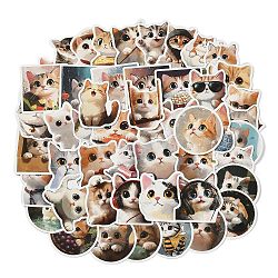 50 Pieces Oil Painting Series Cat Shape Paper Stickers, for Suitcase, Skateboard, Refrigerator, Helmet, Mobile Phone Shell, Mixed Color, 41~50x40~54x0.2mm(STIC-R001-28)