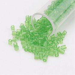 11/0 Two Cut Round Hole Glass Seed Beads, Hexagon, Transparent Colours, Lawn Green, 2x2mm, Hole: 0.5mm, about 41000pcs/pound(SEED-G006-2mm-14)