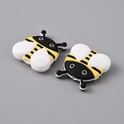 Silicone Beads, Chewing Beads For Teethers, DIY Nursing Necklaces Making, Bees, White, 31x28x8.5mm, Hole: 3.5mm(SIL-TAC0001-02B)