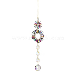 Alloy Rhinestone Hanging Ornaments, Glass Round Tassel for Home Garden Outdoor Decorations, Ring, 390mm(HJEW-E012-02G-03)
