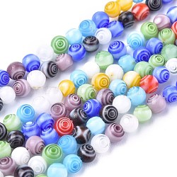 Handmade Millefiori Glass Round Beads Strands, Mixed Color, 4mm, Hole: 0.5mm, about 98pcs/strand, 13.7 inch(LK-R004-91)