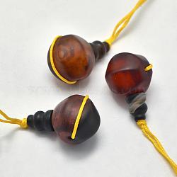 Natural Agate 3 Hole Guru Beads, T-Drilled Beads, 23x15x16mm, Hole: 1.8mm, 2mm(G-K208-19)