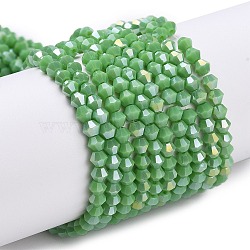 Opaque Solid Color Electroplate Glass Beads Strands, AB Color Plated, Faceted, Bicone, Lime Green, 4.5x3.5mm, Hole: 1mm, about 80~84pcs/strand, 11.81~12.32''(30~31.3cm)(EGLA-XCP0001-12B)