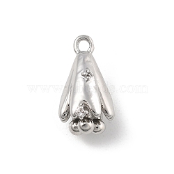 Brass Micro Pave Cubic Zirconia Pendants, Hollow Tulip Charms, Platinum, 13x7x7mm, Hole: 1.2mm(KK-D283-18P)