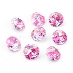 Pointed Back & Back Plated K9 Glass Rhinestone Cabochons, Grade A, Two Tone, Shiny Laser Style, Faceted, Flat Round, Rose, 10x5mm(X-RGLA-J012-10mm-209LS)