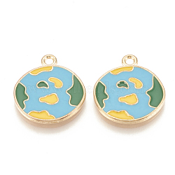 Alloy Enamel Pendants, Cadmium Free & Lead Free, Earth, Light Gold, Sky Blue, 22x20x2mm, Hole: 2mm(ENAM-S115-019)