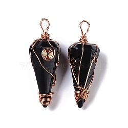 Natural Obsidian Copper Wire Wrapped Big Pendants, Faceted Cone Charms, Rose Gold, 50~50.5x16.5x18~19mm, Hole: 8x3.5~4mm
(G-B073-02RG-10)