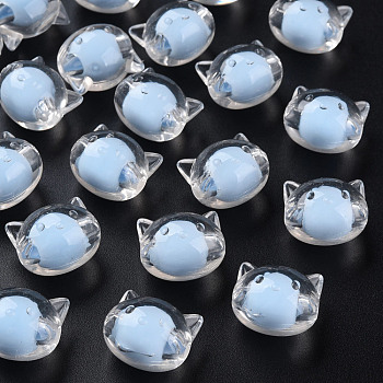 Transparent Acrylic Beads, Bead in Bead, Cat, Light Sky Blue, 16x18.5x14.5mm, Hole: 3.5mm, about 196pcs/500g